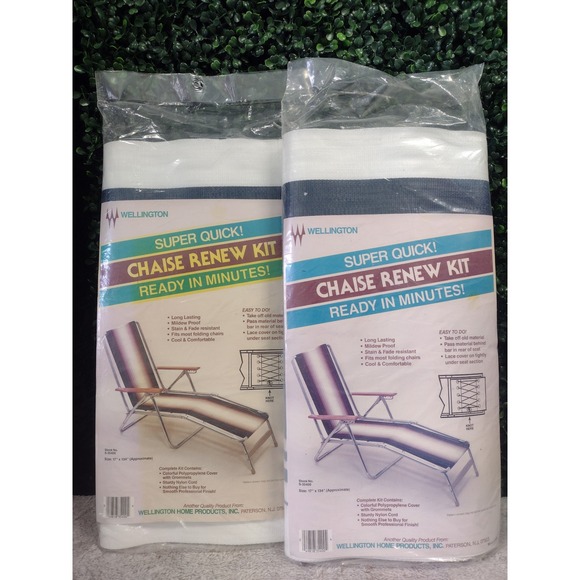 Vintage Pair Wellington Chaise Lounge Chair Renew Kit Blue Stripes 17"x134" NOS - Picture 1 of 10